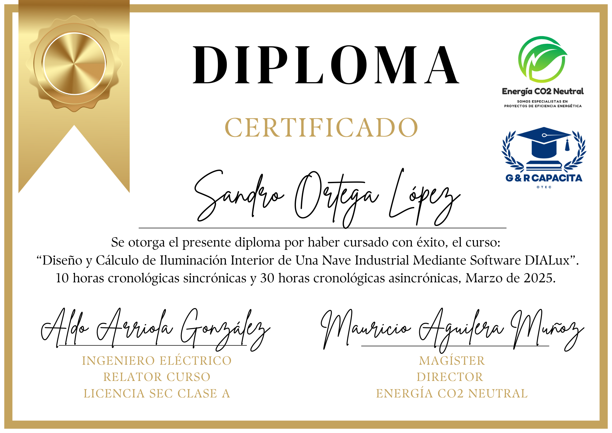 Diploma Certificado Curso Dialux