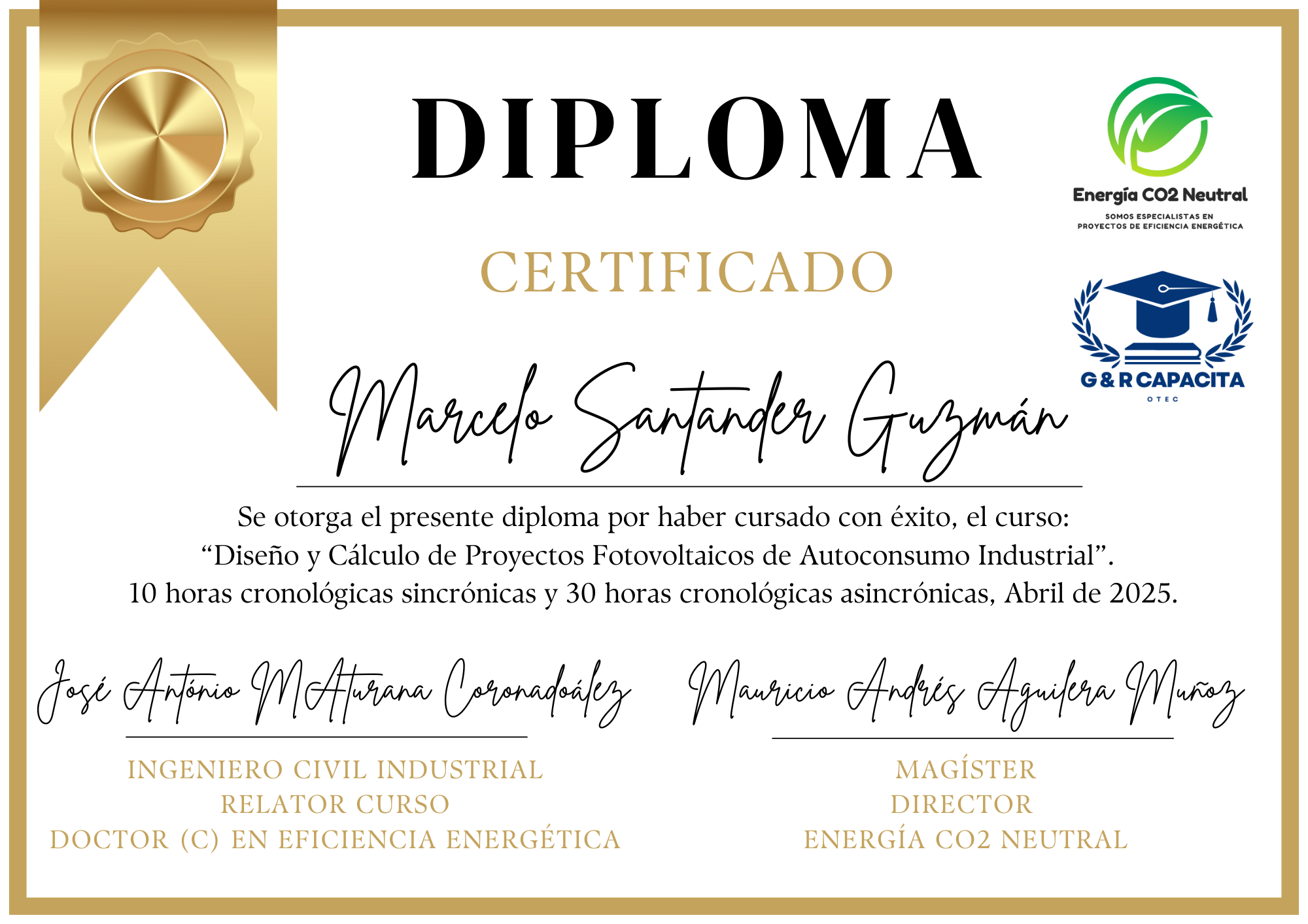 Diploma Certificado Título Curso Autoconsumo